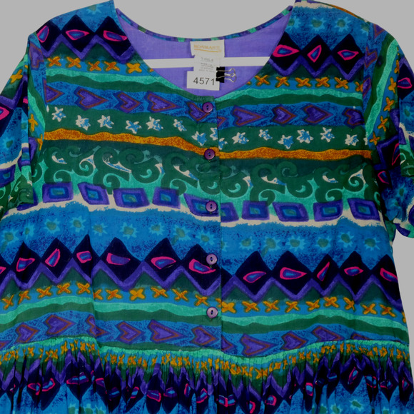 Roamans Dress Womens Large Blue Green 100% Cotton Sheath Lightweight Semi Sheer - Picture 3 of 6